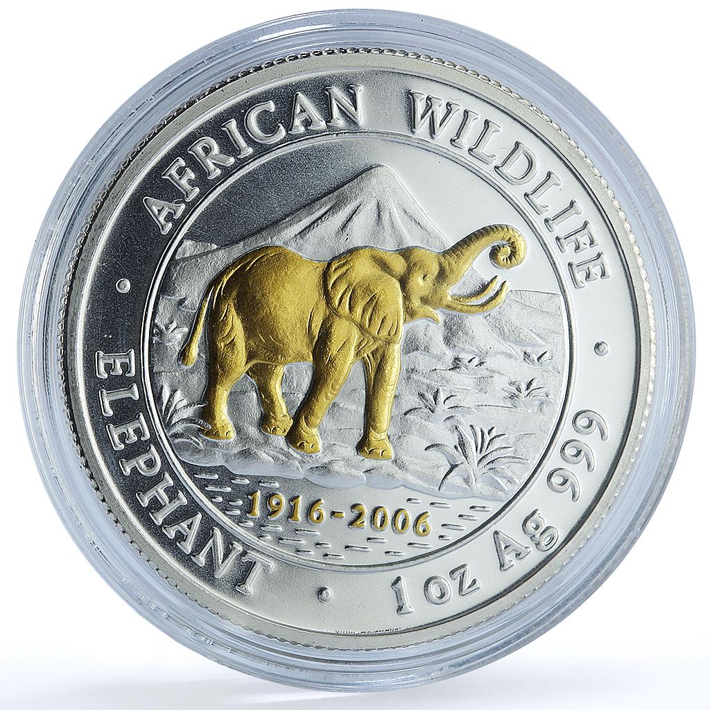 Somalia 1000 shillings Elephant Gilt KM-195a Wildlife Bullion silver coin 2006 Somalia 1000 shillings Elephant Gilt KM-195a Wildlife Bullion silver coin 2006