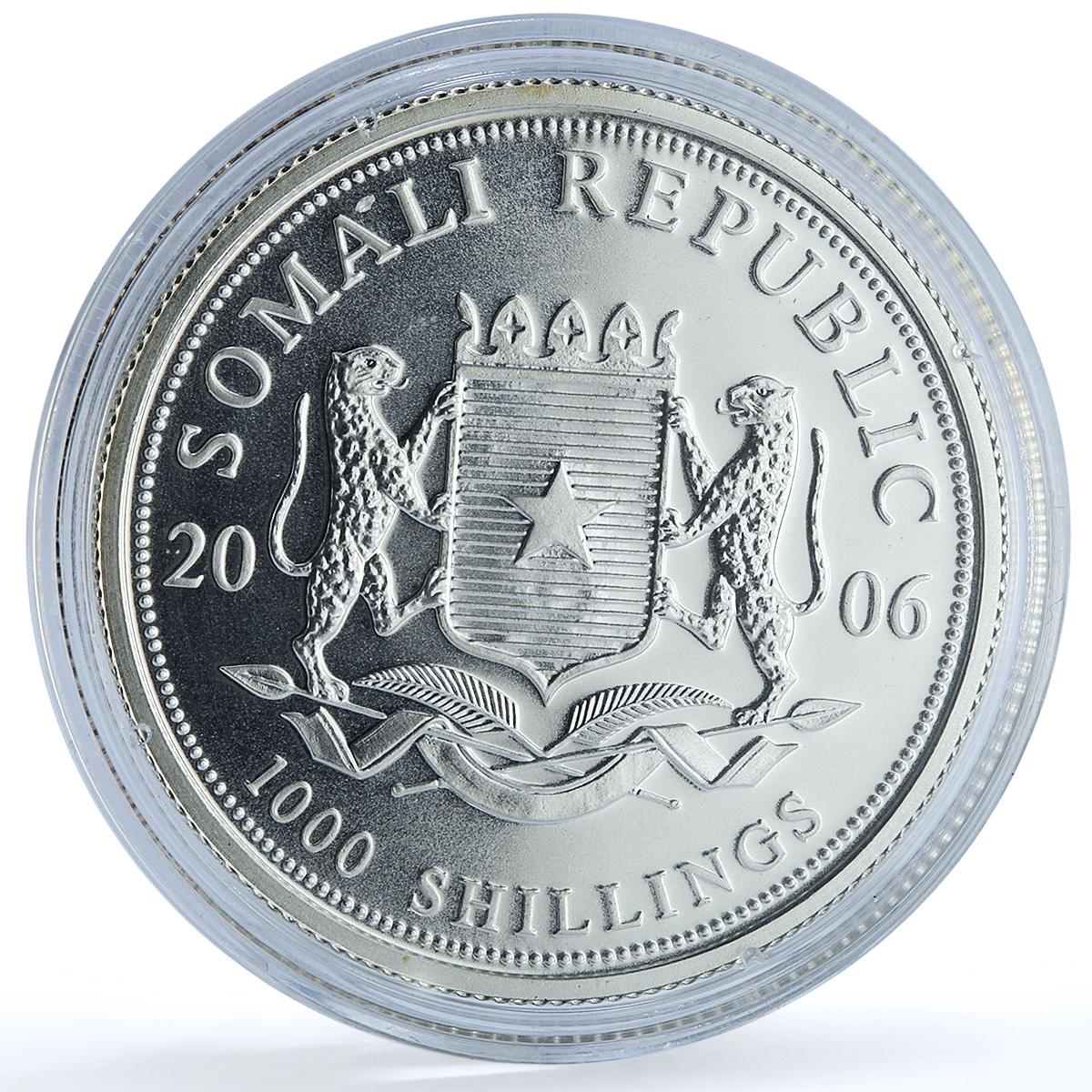 Somalia 1000 shillings Elephant Gilt KM-195a Wildlife Bullion silver coin 2006 Somalia 1000 shillings Elephant Gilt KM-195a Wildlife Bullion silver coin 2006