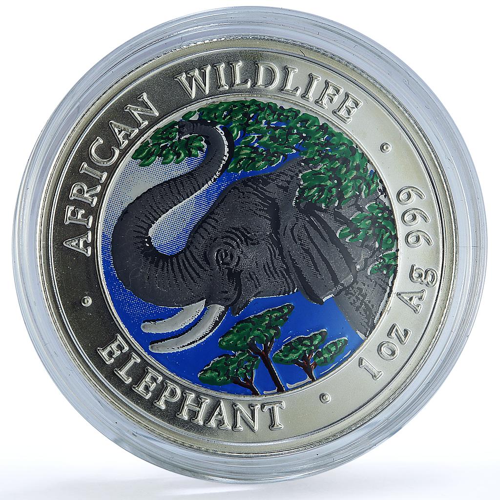 Somalia 1000 shillings Elephant Coloured African Wildlife silver coin 2005 Somalia 1000 shillings Elephant Coloured African Wildlife silver coin 2005