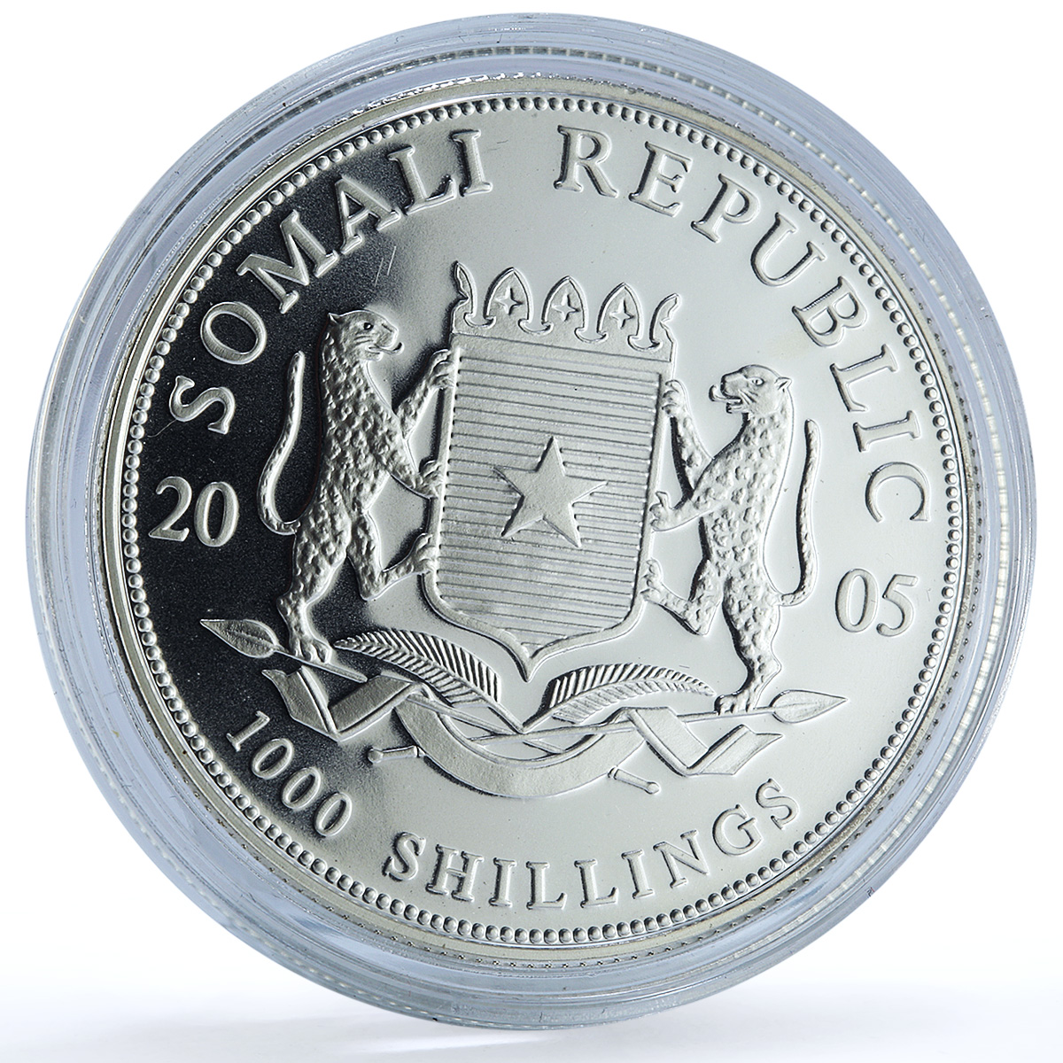 Somalia 1000 shillings Elephant Coloured African Wildlife silver coin 2005 Somalia 1000 shillings Elephant Coloured African Wildlife silver coin 2005