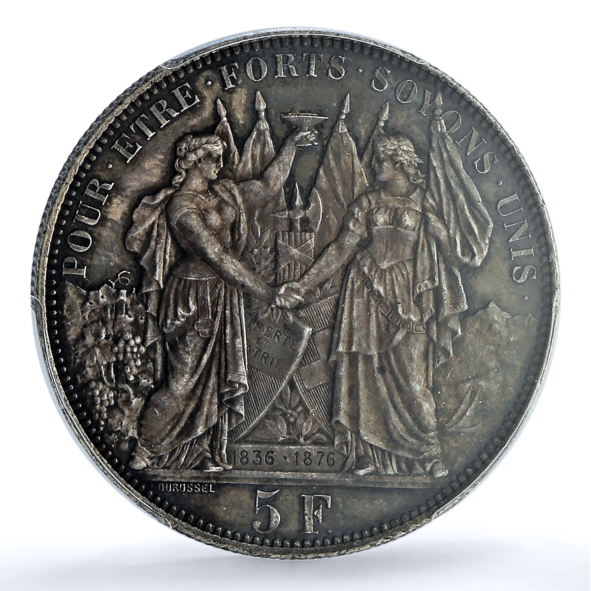 Switzerland 5 francs Lausanne Shooting Festival AU 58 PCGS silver coin 1876