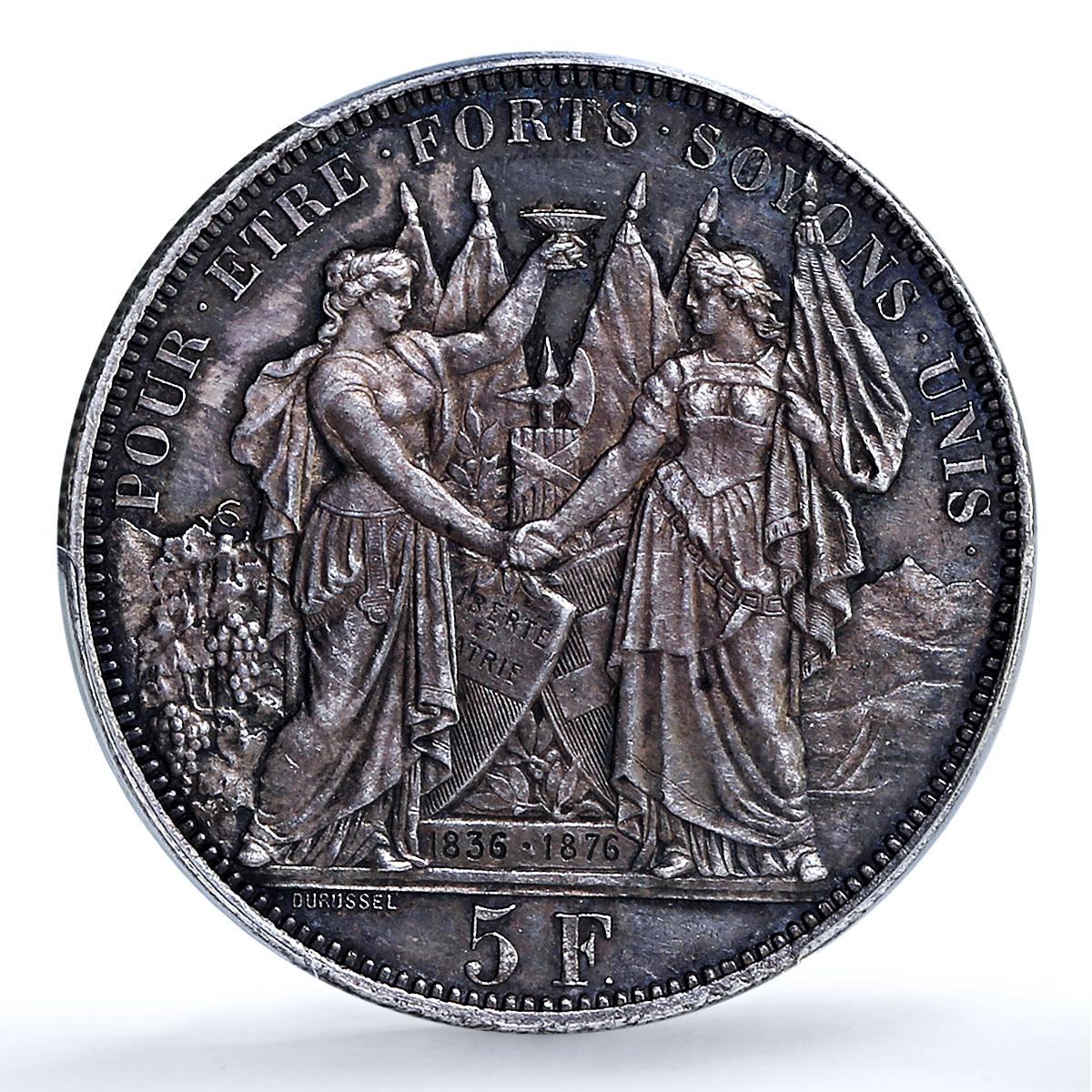Switzerland 5 francs Lausanne Shooting Festival AU 58 PCGS silver coin 1876