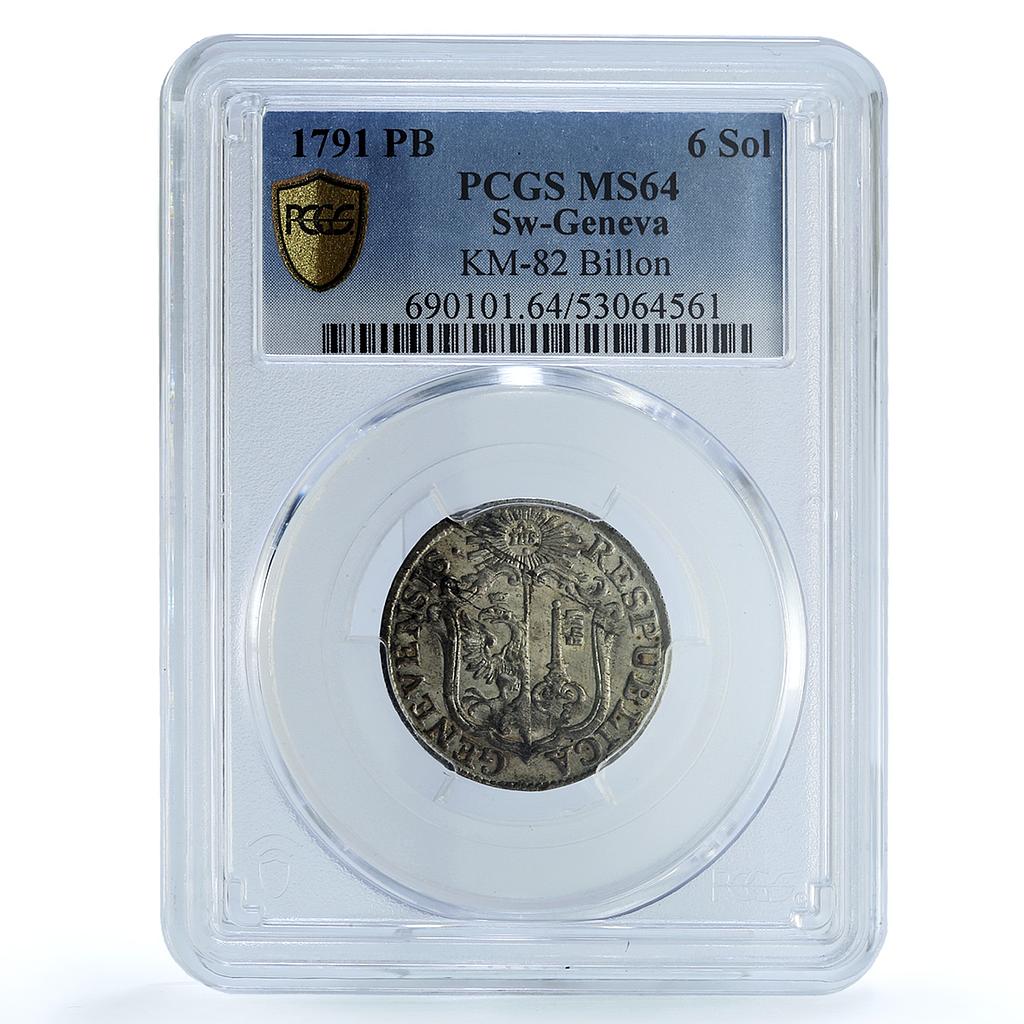 Switzerland 6 soles Geneva Lordship KM-82 Divo-1012 MS 64 PCGS billon coin 1791 Switzerland 6 soles Geneva Lordship KM-82 Divo-1012 MS 64 PCGS billon coin 1791
