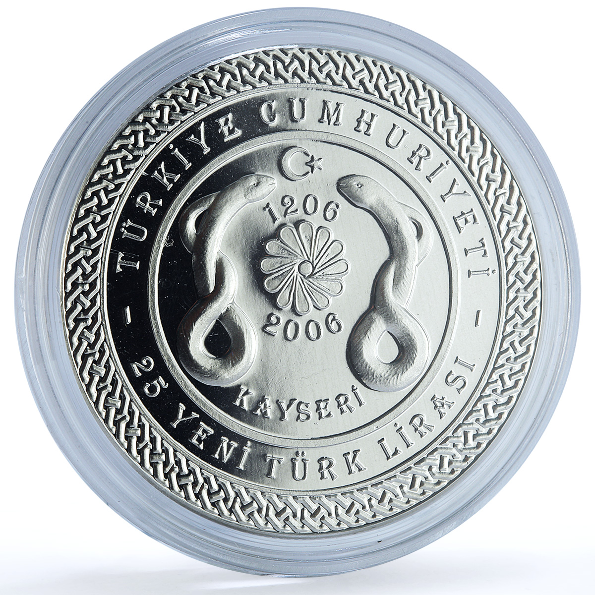 Turkiye 25 lira Medical Education KM-1196 Woman Snake Flower silver coin 2006