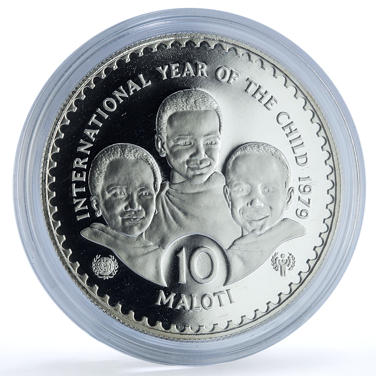 Lesotho 10 maloti Year of the Child KM-24 UNICEF proof silver coin 1979 Lesotho 10 maloti Year of the Child KM-24 UNICEF proof silver coin 1979