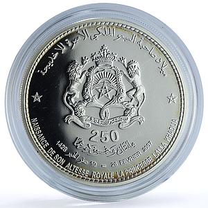 Morocco 250 dirhams Princess Lalla Khadija Birth Y#153 proof silver coin 2007