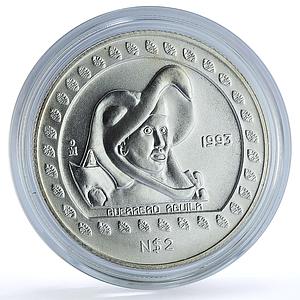 Mexico 2 pesos Guerrero Aguila KM-645 Precolombina Aztec silver coin 1993