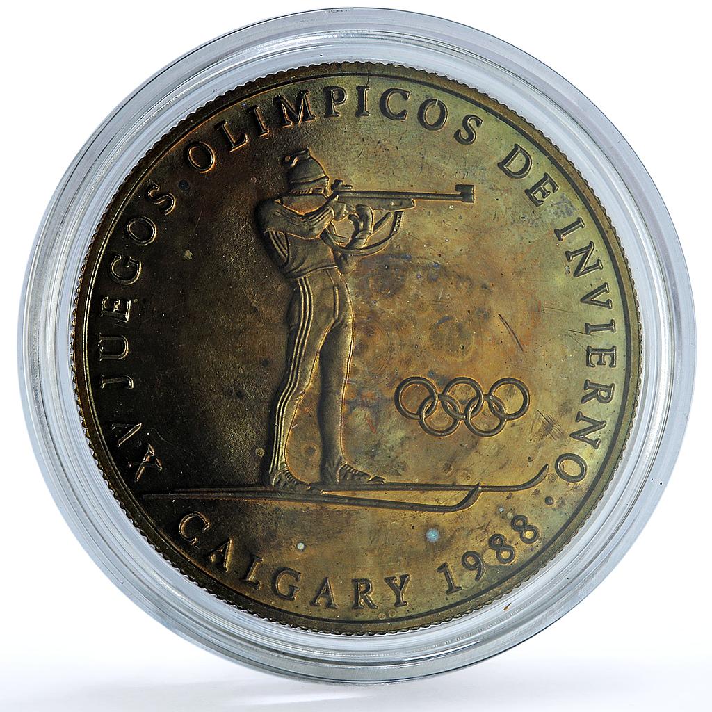 Panama 1 balboa Biathlon Skier X#M3 Calgary Olympics proof silver coin 1988