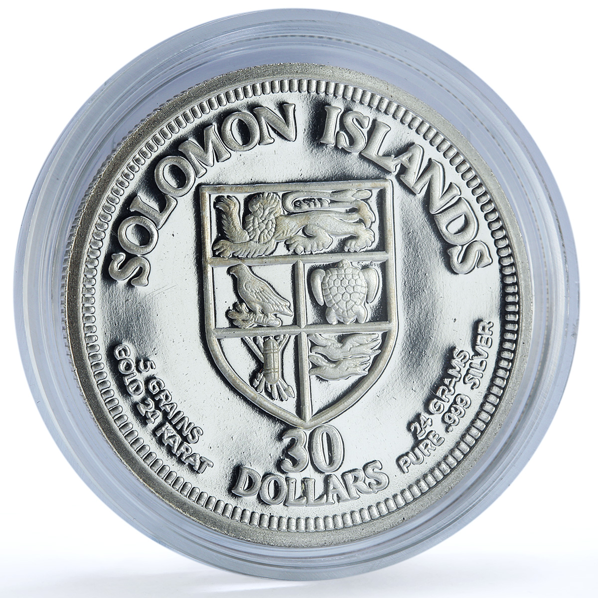 Solomon Islands 30 dollars Freedom Self Government Gilt X#1 silver coin 1975
