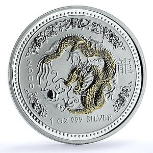 Australia 1 dollar Year Dragon Gilt KM-424 Lunar Series 1 silver coin 2000