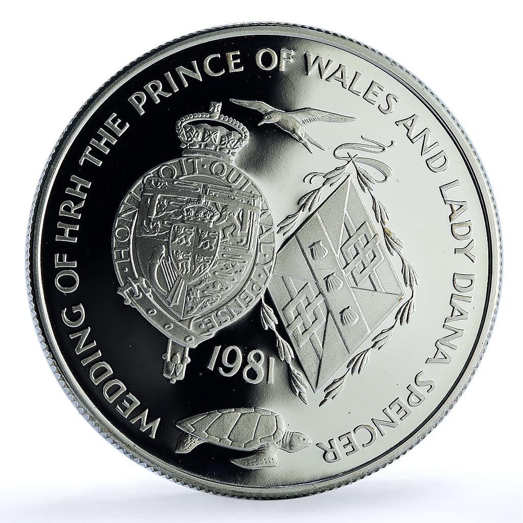 Ascension Island 25 pence Wedding KM-3a Charles Diana Turtle silver coin 1981