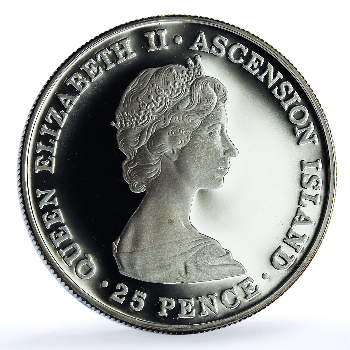 Ascension Island 25 pence Wedding KM-3a Charles Diana Turtle silver coin 1981