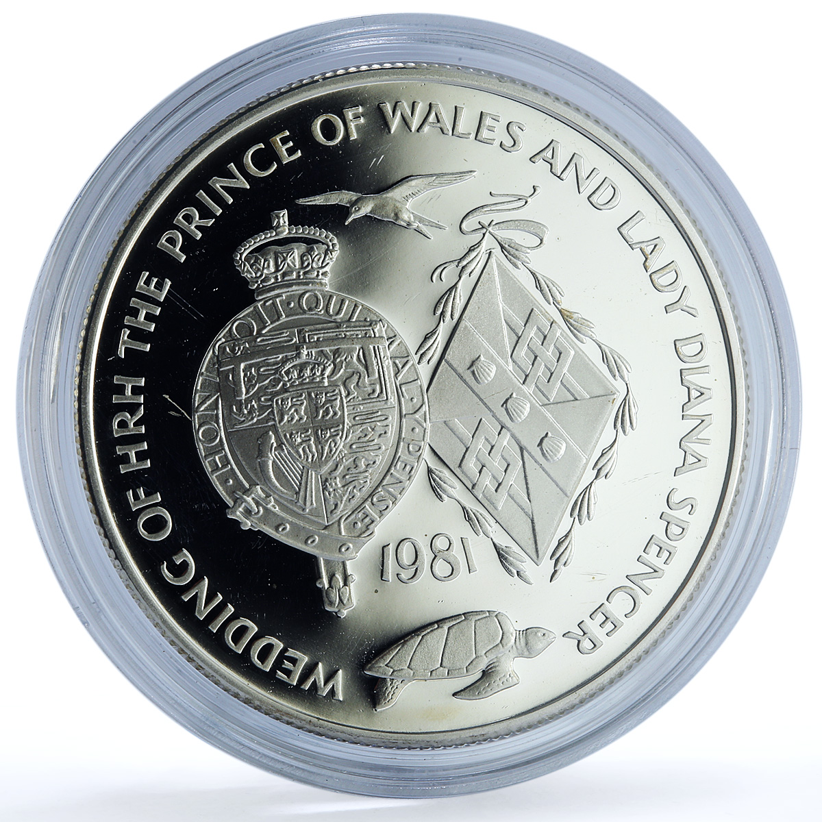 Ascension Island 25 pence Wedding KM-3a Charles Diana Turtle silver coin 1981