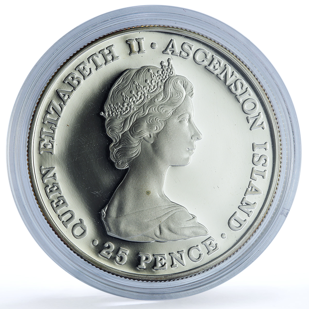 Ascension Island 25 pence Wedding KM-3a Charles Diana Turtle silver coin 1981