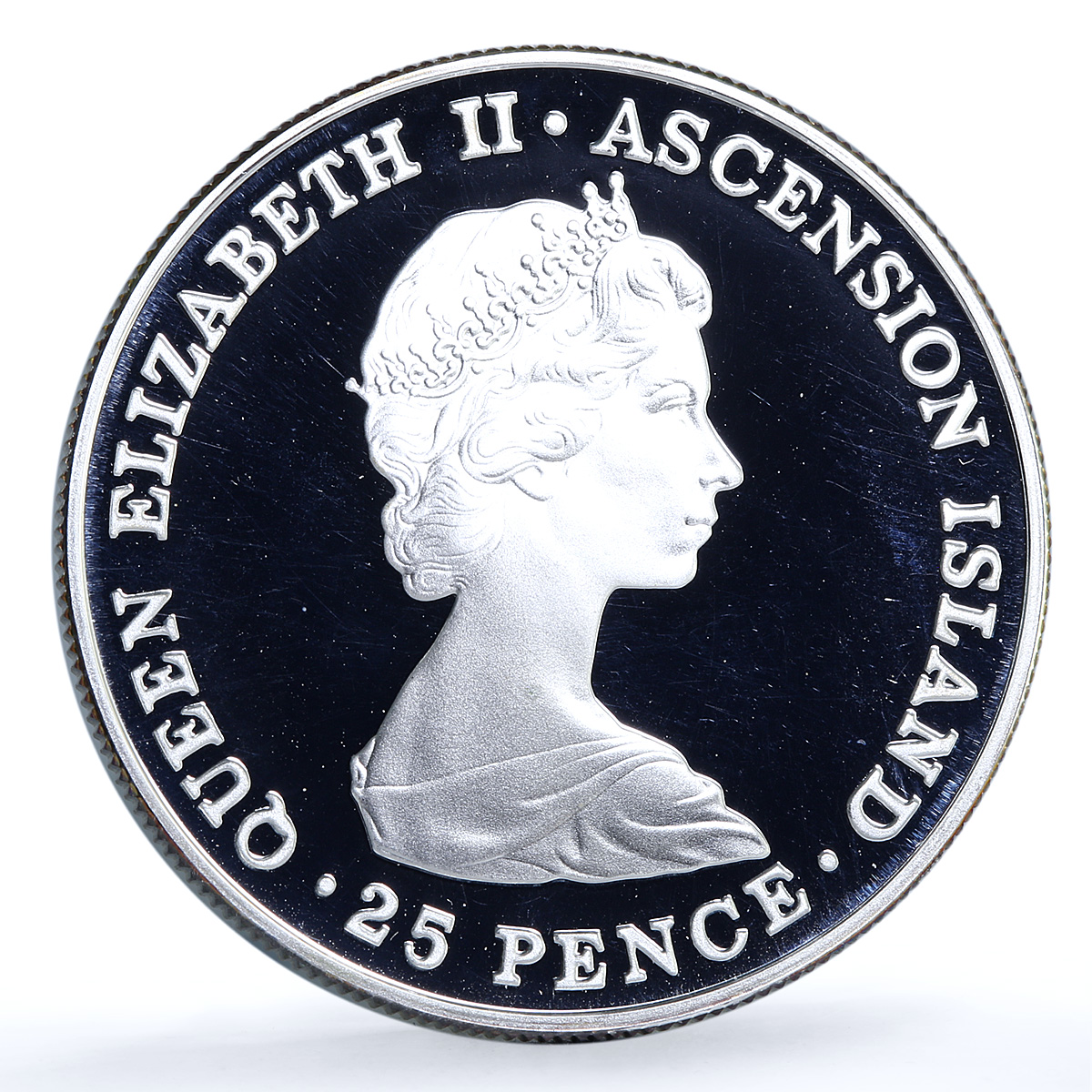 Ascension Island 25 pence Wedding KM-3a Charles Diana Turtle silver coin 1981
