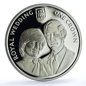 Gibraltar 1 crown Wedding KM-14a Charles Diana proof silver coin 1981
