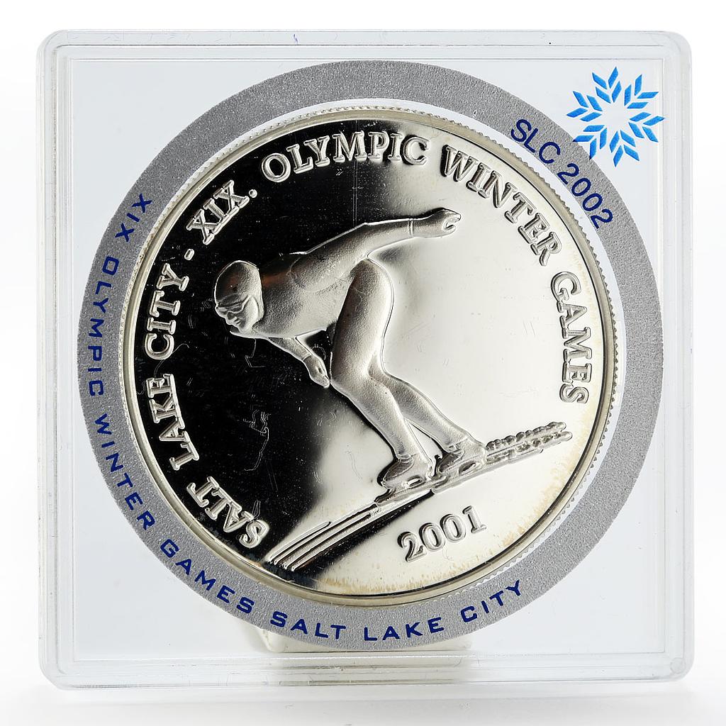 Mongolia 500 togrog Olympic Winter Games Speed skating proof silver coin 2001