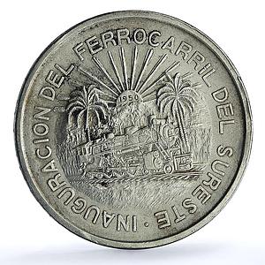 Mexico 5 pesos Opening Southern Railroad KM-466 Train silver coin 1950