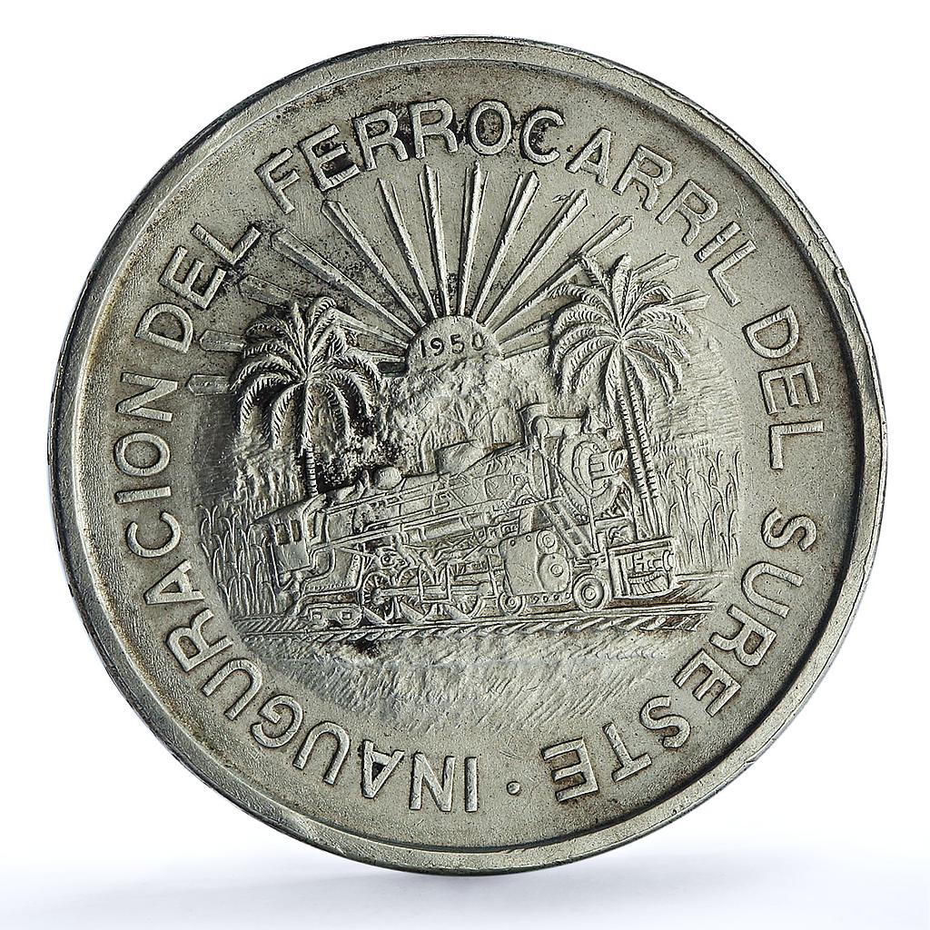 Mexico 5 pesos Opening Southern Railroad KM-466 Train silver coin 1950 Mexico 5 pesos Opening Southern Railroad KM-466 Train silver coin 1950