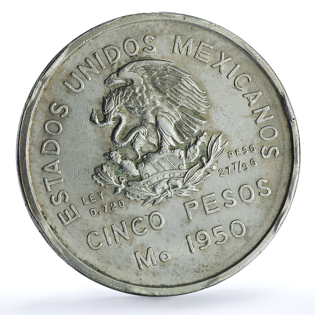 Mexico 5 pesos Opening Southern Railroad KM-466 Train silver coin 1950 Mexico 5 pesos Opening Southern Railroad KM-466 Train silver coin 1950