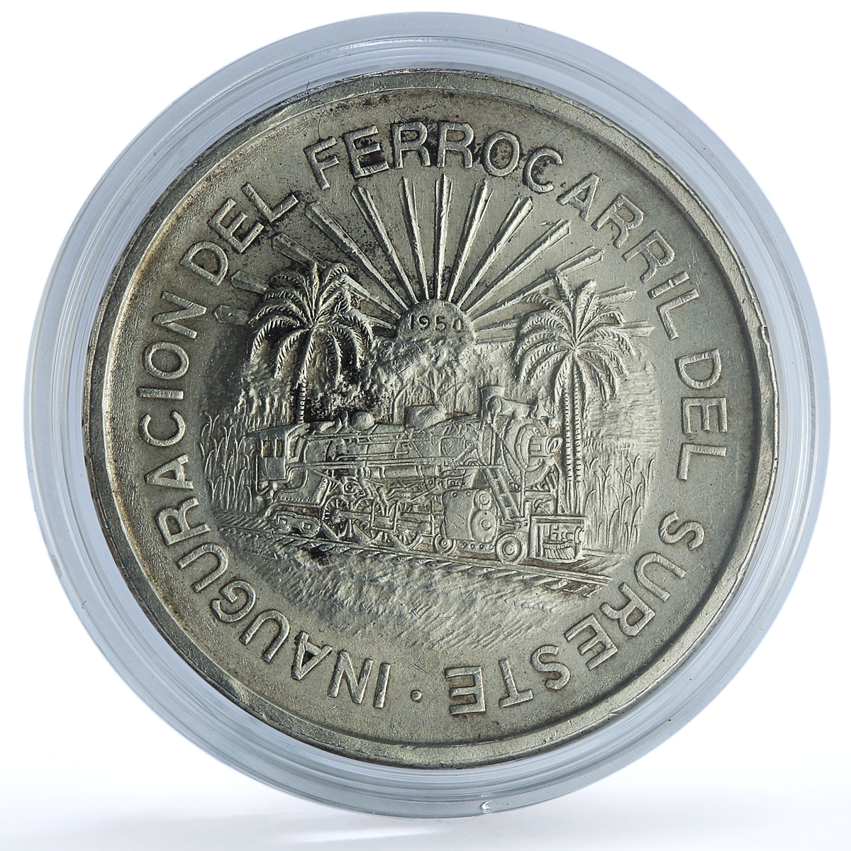 Mexico 5 pesos Opening Southern Railroad KM-466 Train silver coin 1950 Mexico 5 pesos Opening Southern Railroad KM-466 Train silver coin 1950