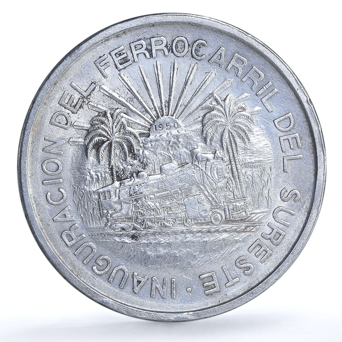 Mexico 5 pesos Opening Southern Railroad KM-466 Train silver coin 1950 Mexico 5 pesos Opening Southern Railroad KM-466 Train silver coin 1950