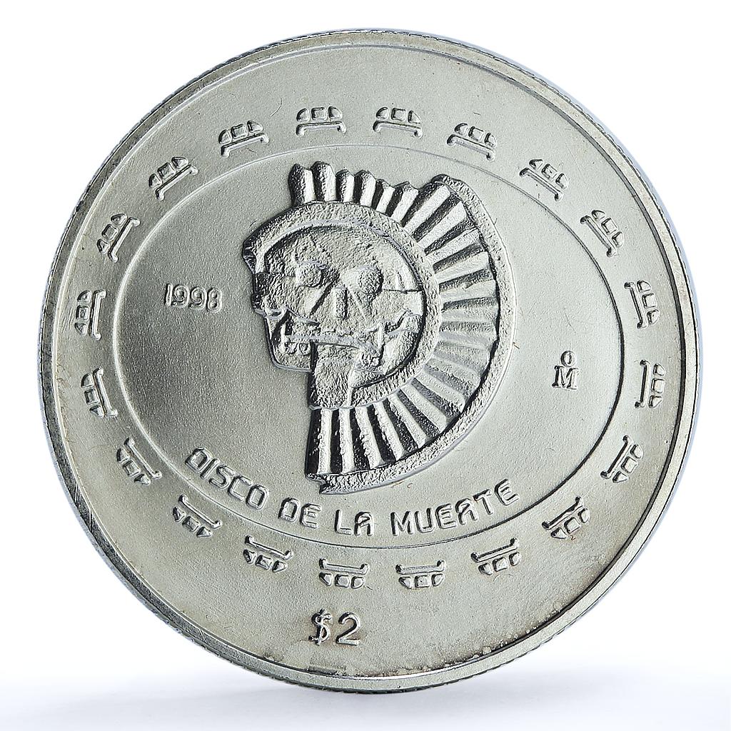Mexico 2 pesos Disco Muerte KM-618 Precolombina Teotihuacan silver coin 1998 Mexico 2 pesos Disco Muerte KM-618 Precolombina Teotihuacan silver coin 1998
