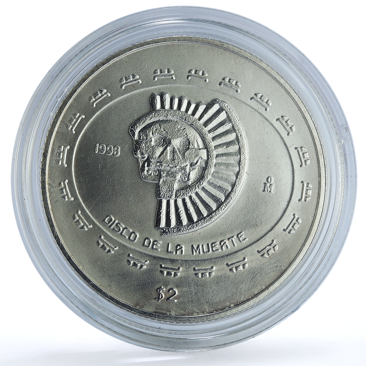 Mexico 2 pesos Disco Muerte KM-618 Precolombina Teotihuacan silver coin 1998 Mexico 2 pesos Disco Muerte KM-618 Precolombina Teotihuacan silver coin 1998