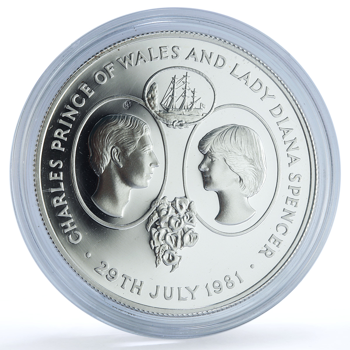 Saint Helena 25 pence Wedding KM-9a Charles Diana Ship proof silver coin 1981 Saint Helena 25 pence Wedding KM-9a Charles Diana Ship proof silver coin 1981