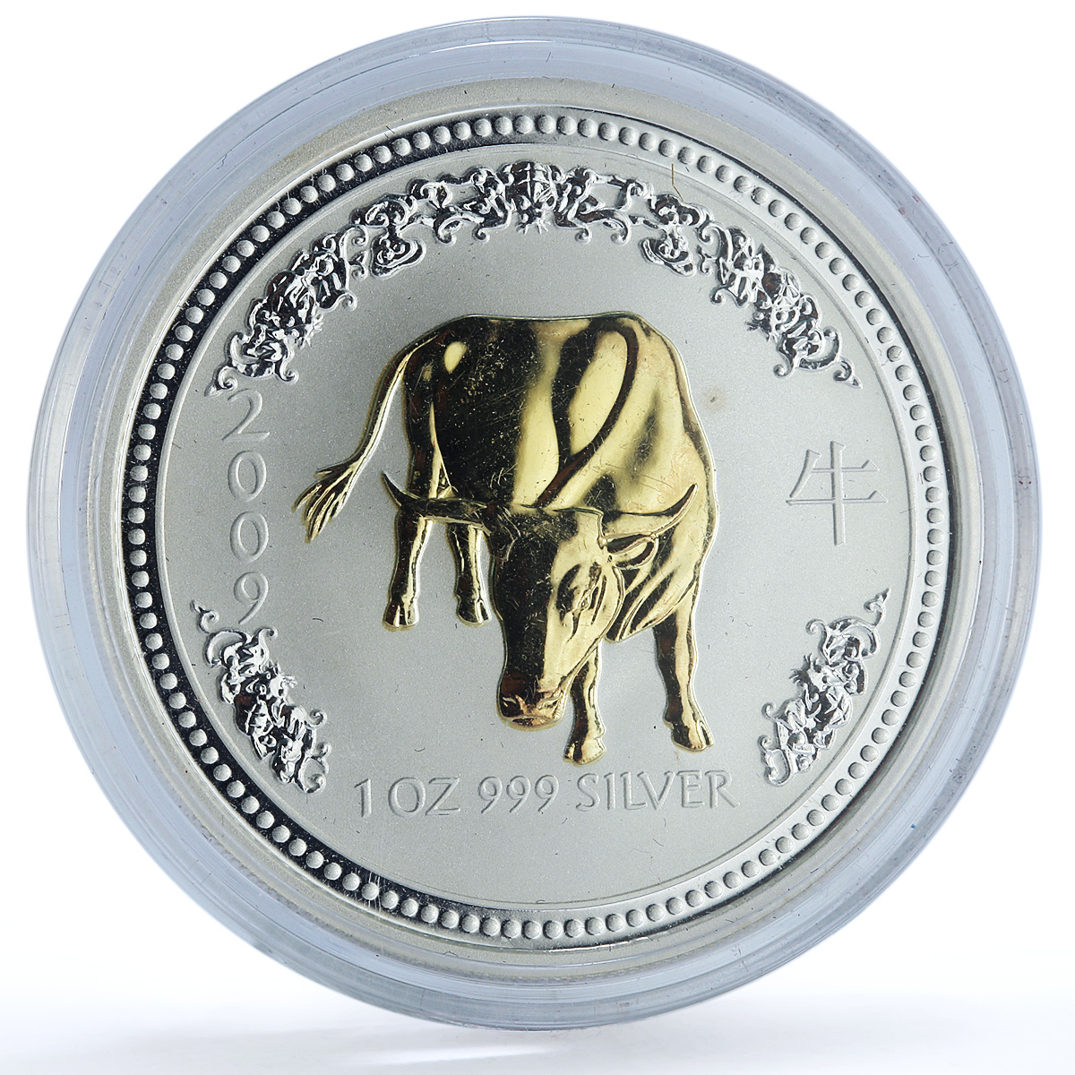 Australia 1 dollar Year Ox 2009 Gilt Lunar Series 1 Bull silver coin 2007