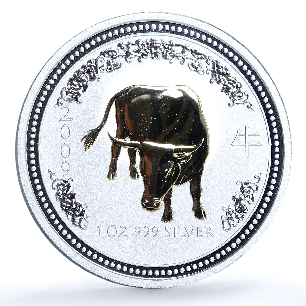 Australia 1 dollar Year Ox 2009 Gilt Lunar Series 1 Bull silver coin 2007