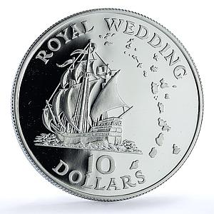 East Caribbean 10 dollars Wedding KM-9a Charles Diana Ship silver coin 1981