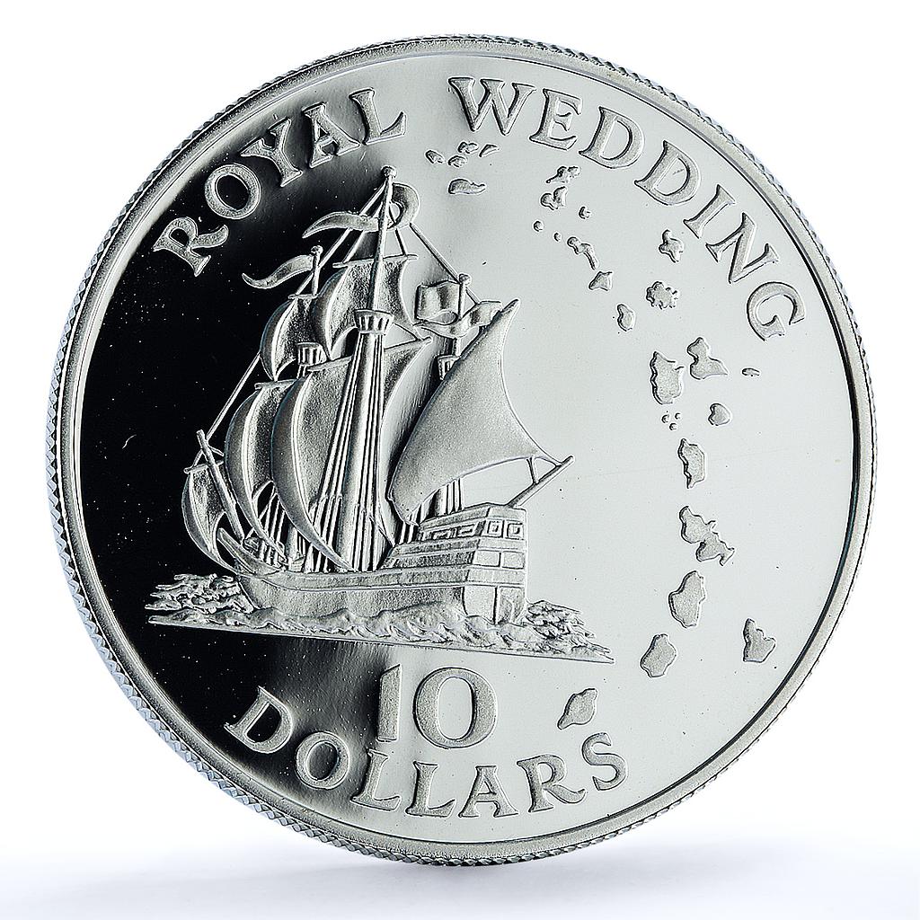 East Caribbean 10 dollars Wedding KM-9a Charles Diana Ship silver coin 1981