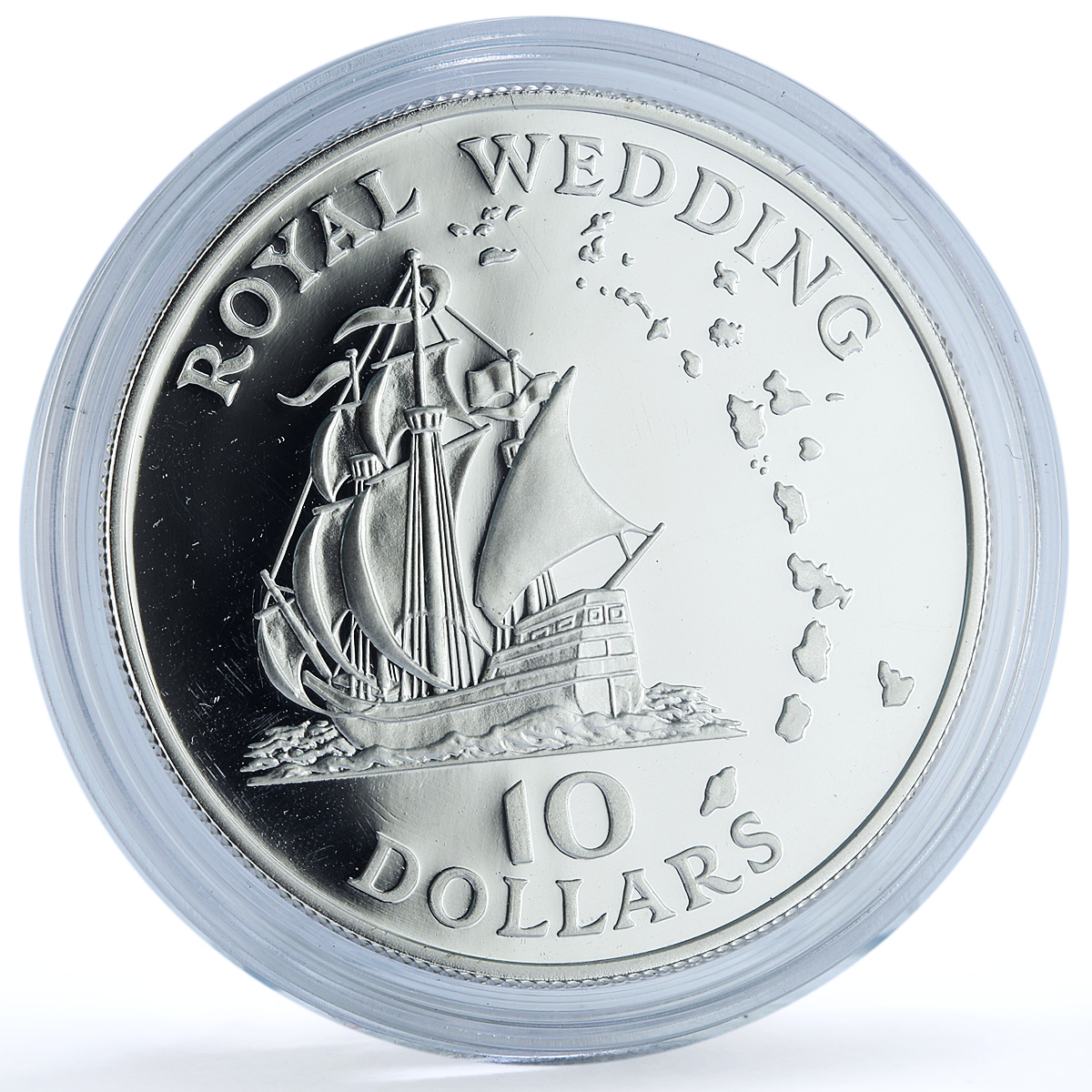 East Caribbean 10 dollars Wedding KM-9a Charles Diana Ship silver coin 1981