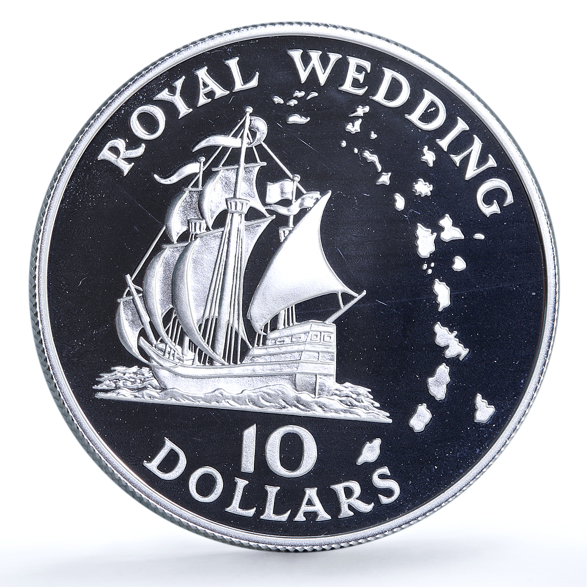 East Caribbean 10 dollars Wedding KM-9a Charles Diana Ship silver coin 1981