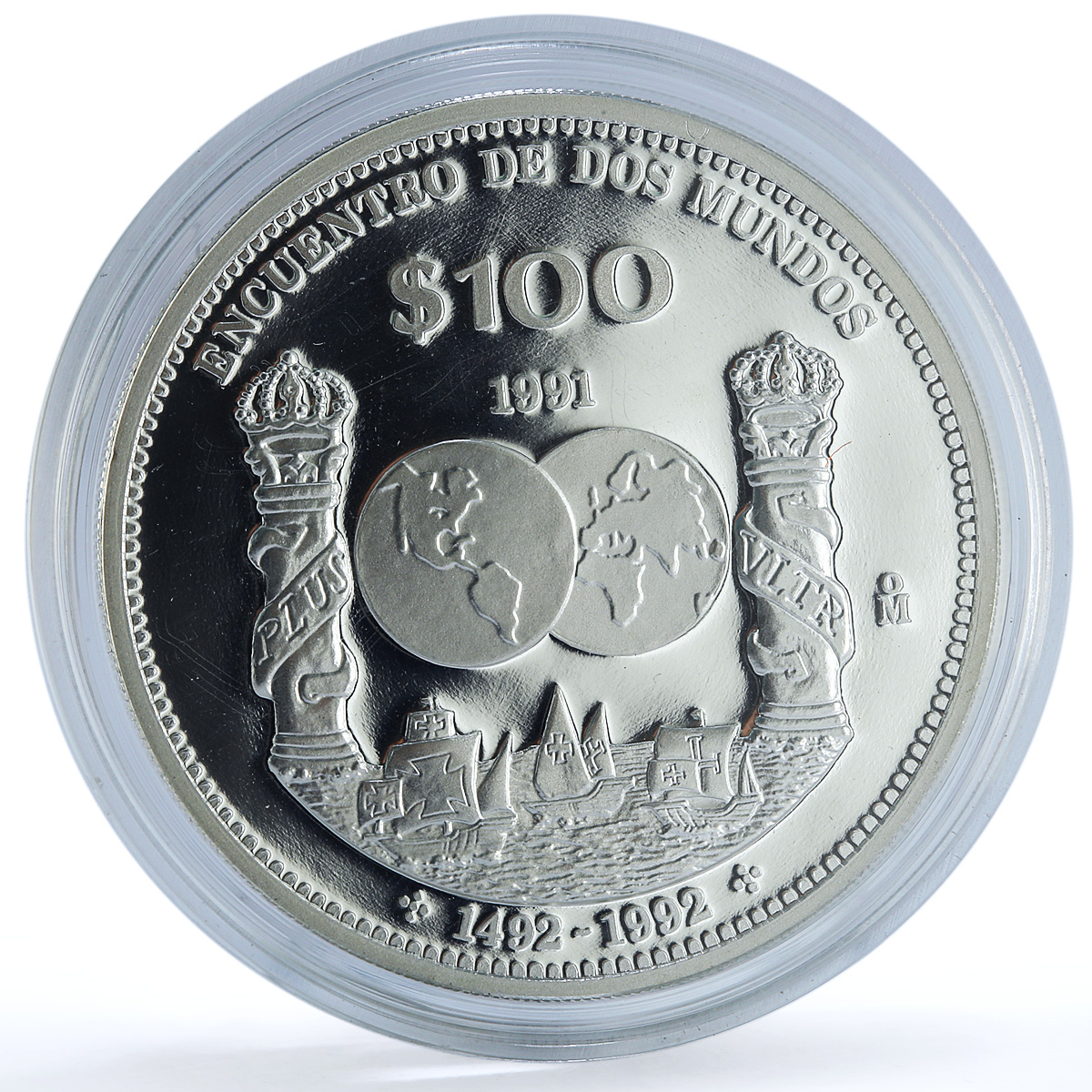 Mexico 100 pesos Columnaria KM-540 Ibero-American Ship silver coin 1991 Mexico 100 pesos Columnaria KM-540 Ibero-American Ship silver coin 1991