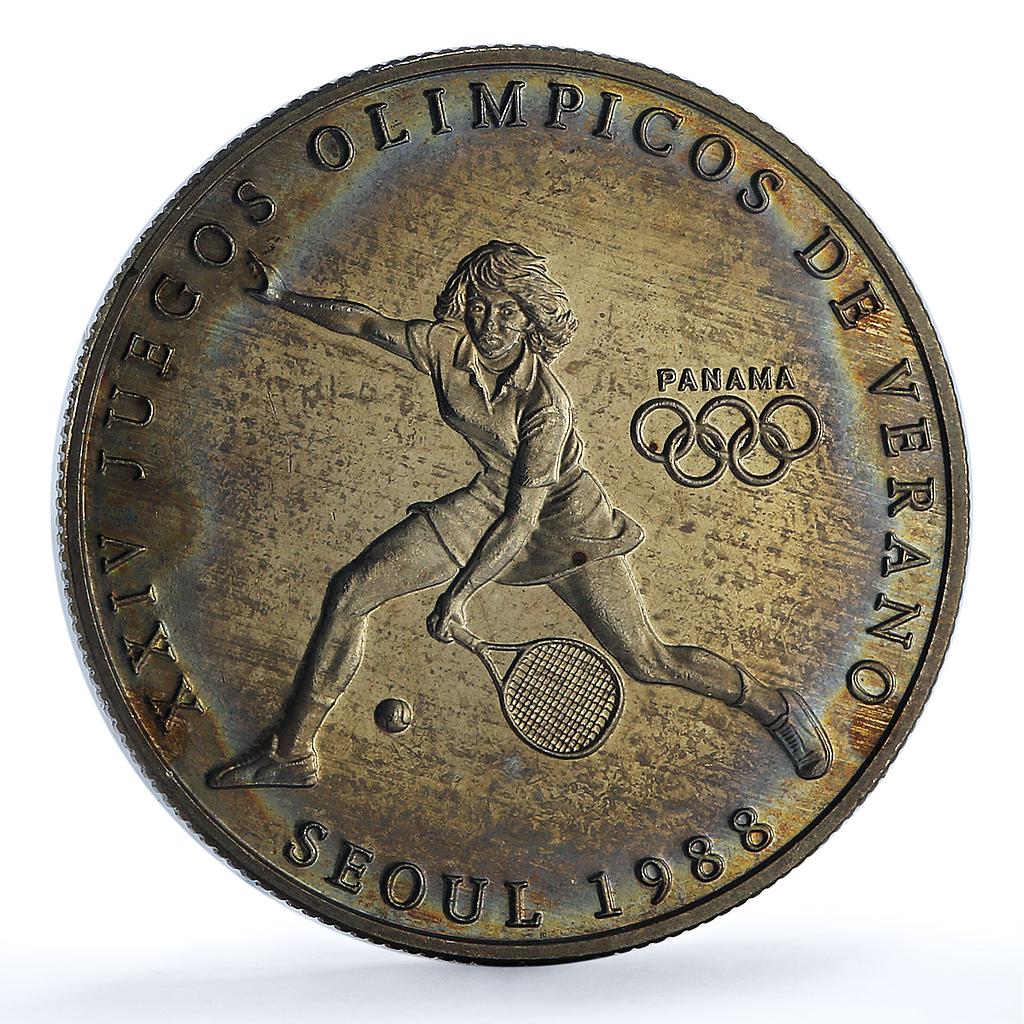 Panama 1 balboa Tennis X#M6 Seoul Olympics proof CuNi coin 1988