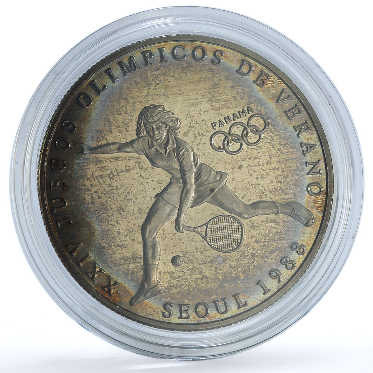 Panama 1 balboa Tennis X#M6 Seoul Olympics proof CuNi coin 1988