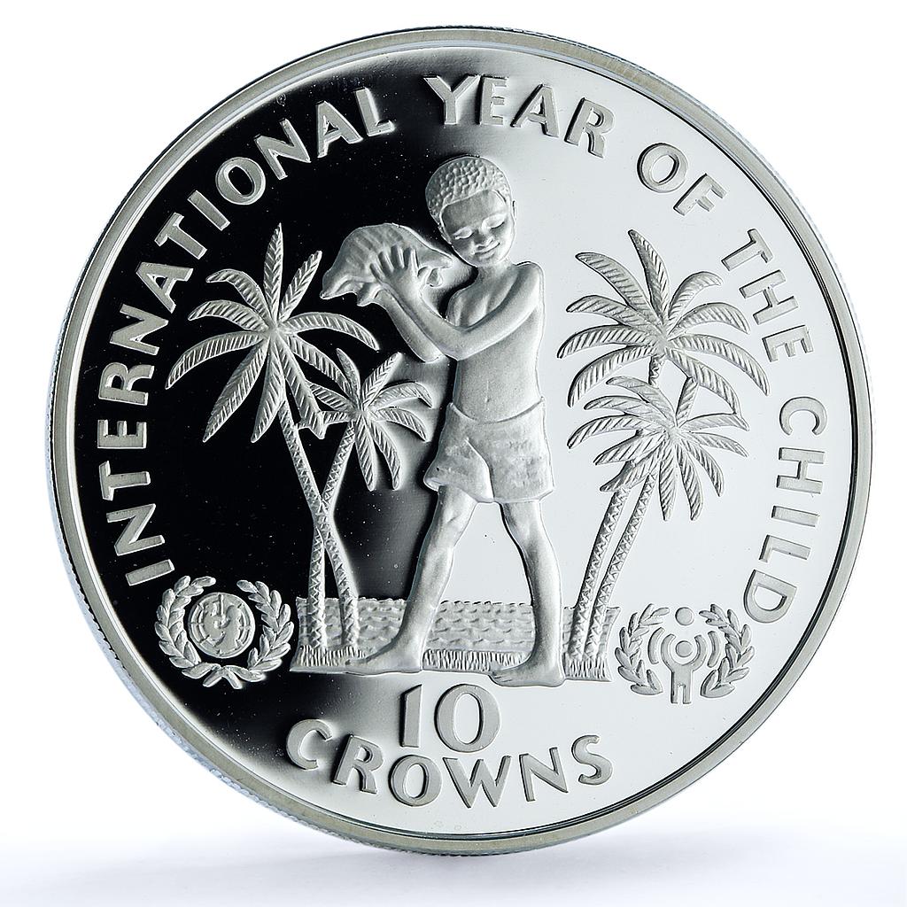 Turks Caicos Islands 10 crowns Year of the Child KM-55 UNICEF silver coin 1982 Turks Caicos Islands 10 crowns Year of the Child KM-55 UNICEF silver coin 1982