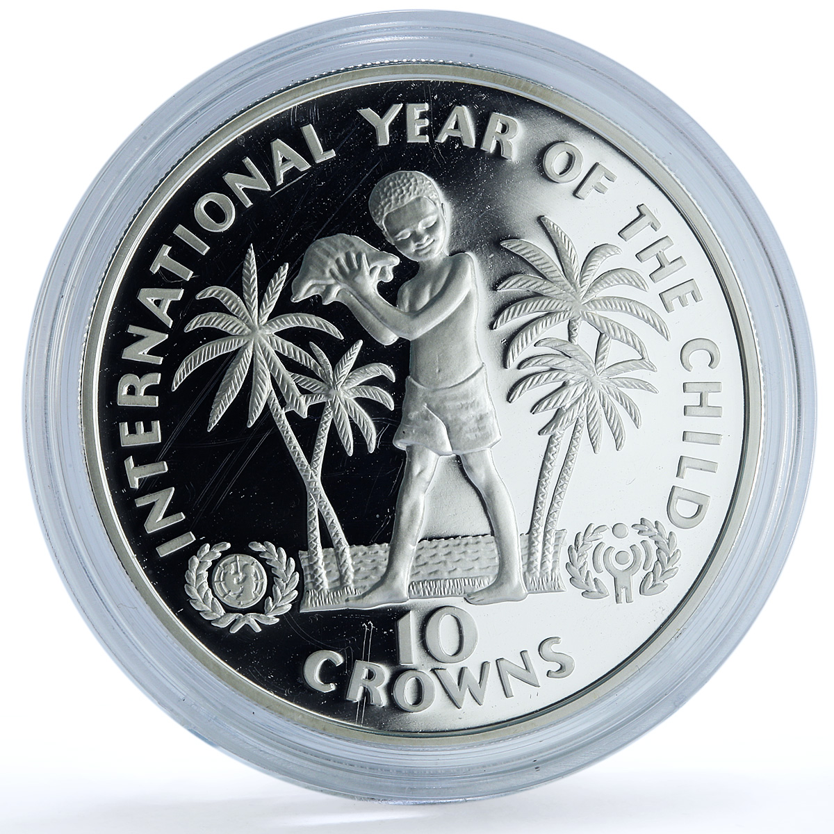 Turks Caicos Islands 10 crowns Year of the Child KM-55 UNICEF silver coin 1982 Turks Caicos Islands 10 crowns Year of the Child KM-55 UNICEF silver coin 1982
