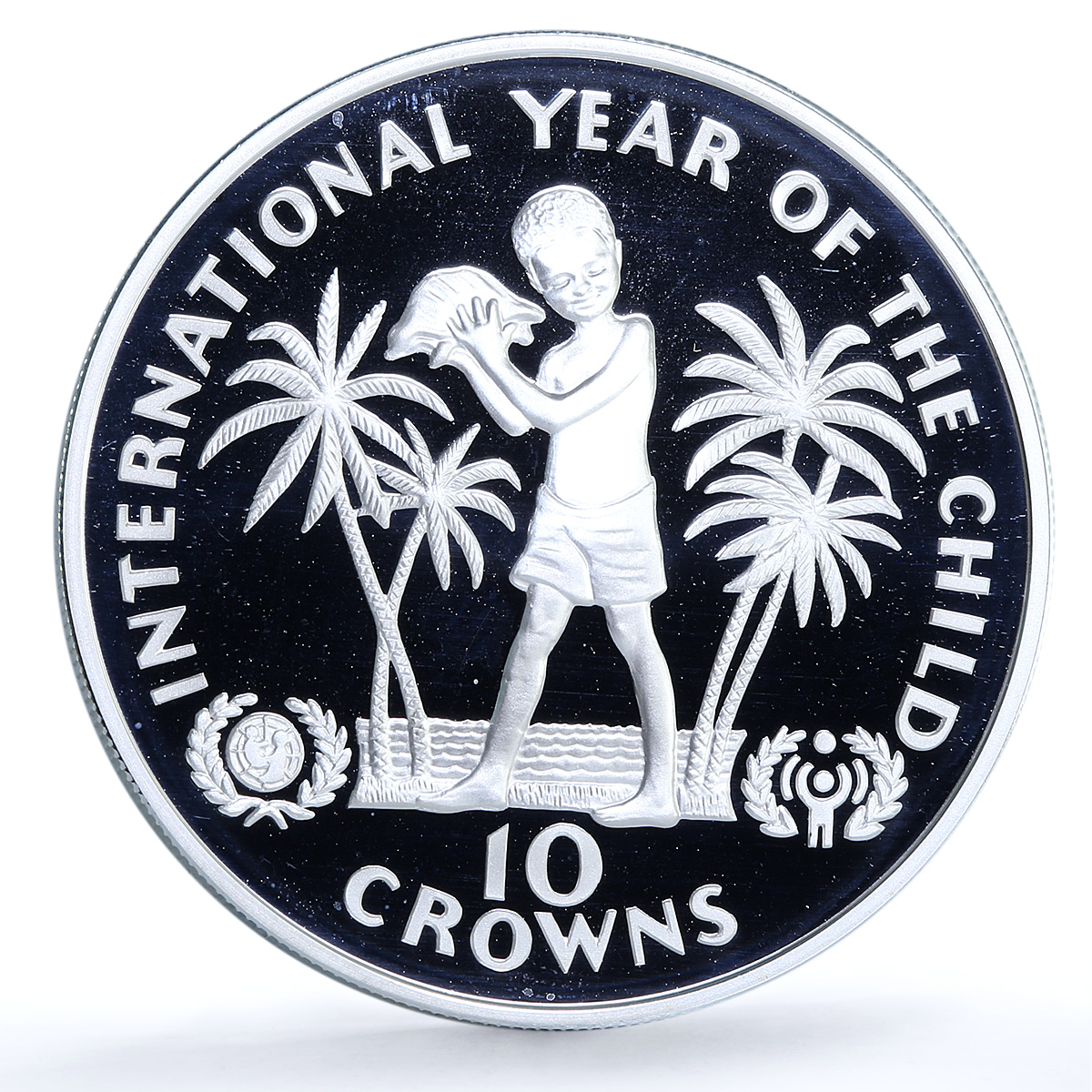 Turks Caicos Islands 10 crowns Year of the Child KM-55 UNICEF silver coin 1982 Turks Caicos Islands 10 crowns Year of the Child KM-55 UNICEF silver coin 1982