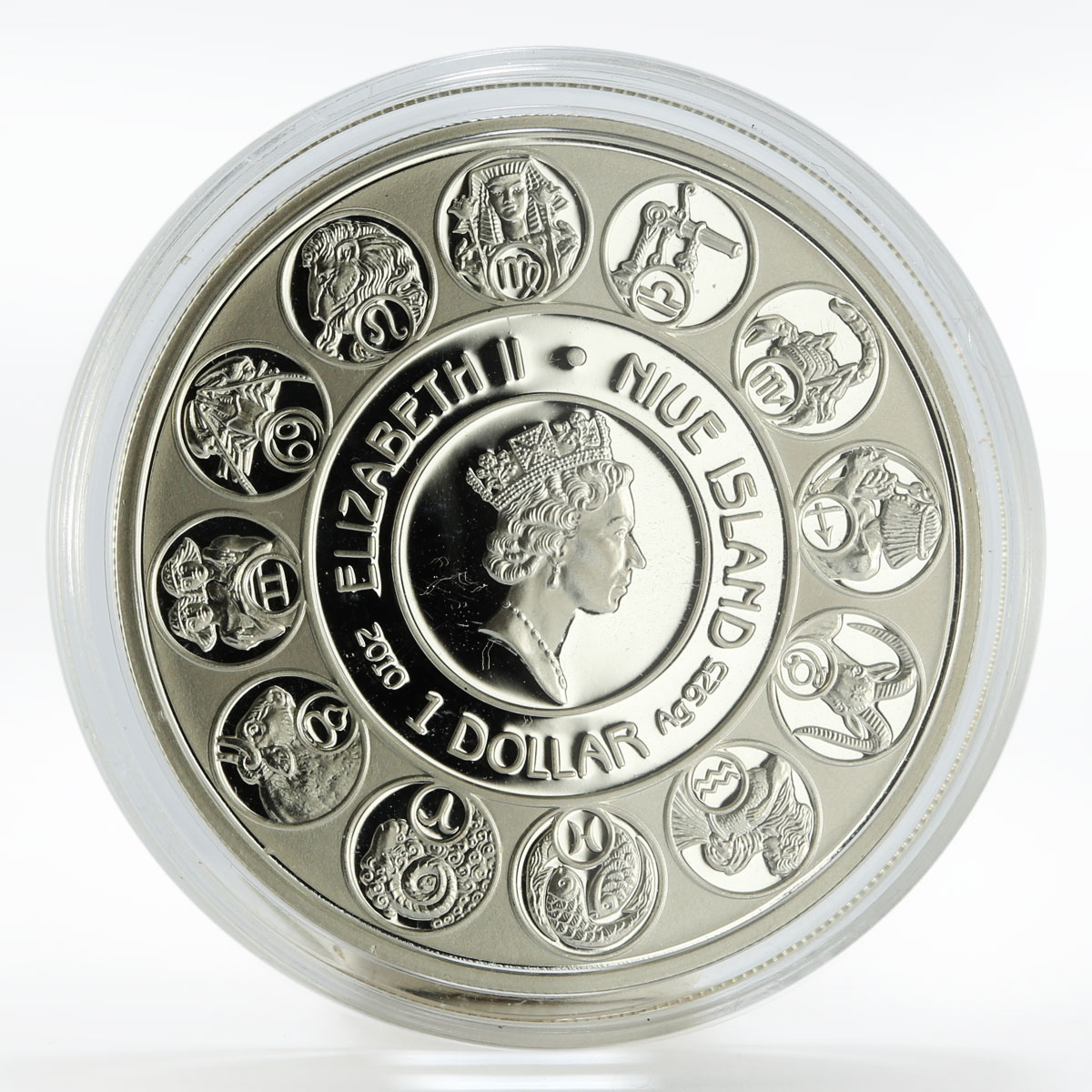 Niue 1 dollar Signs of the Zodiac Aquarius Mucha colored silver coin 2010