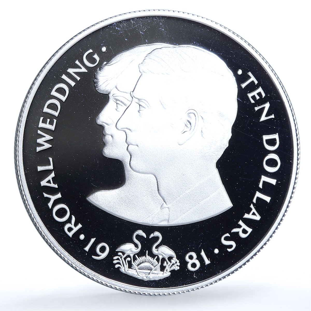 Bahamas 10 dollars Wedding KM-85 Charles Diana Flamingos proof silver coin 1981