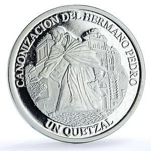 Guatemala 1 quetzal Pedro Betancourt KM-287 Religion proof silver coin 2002