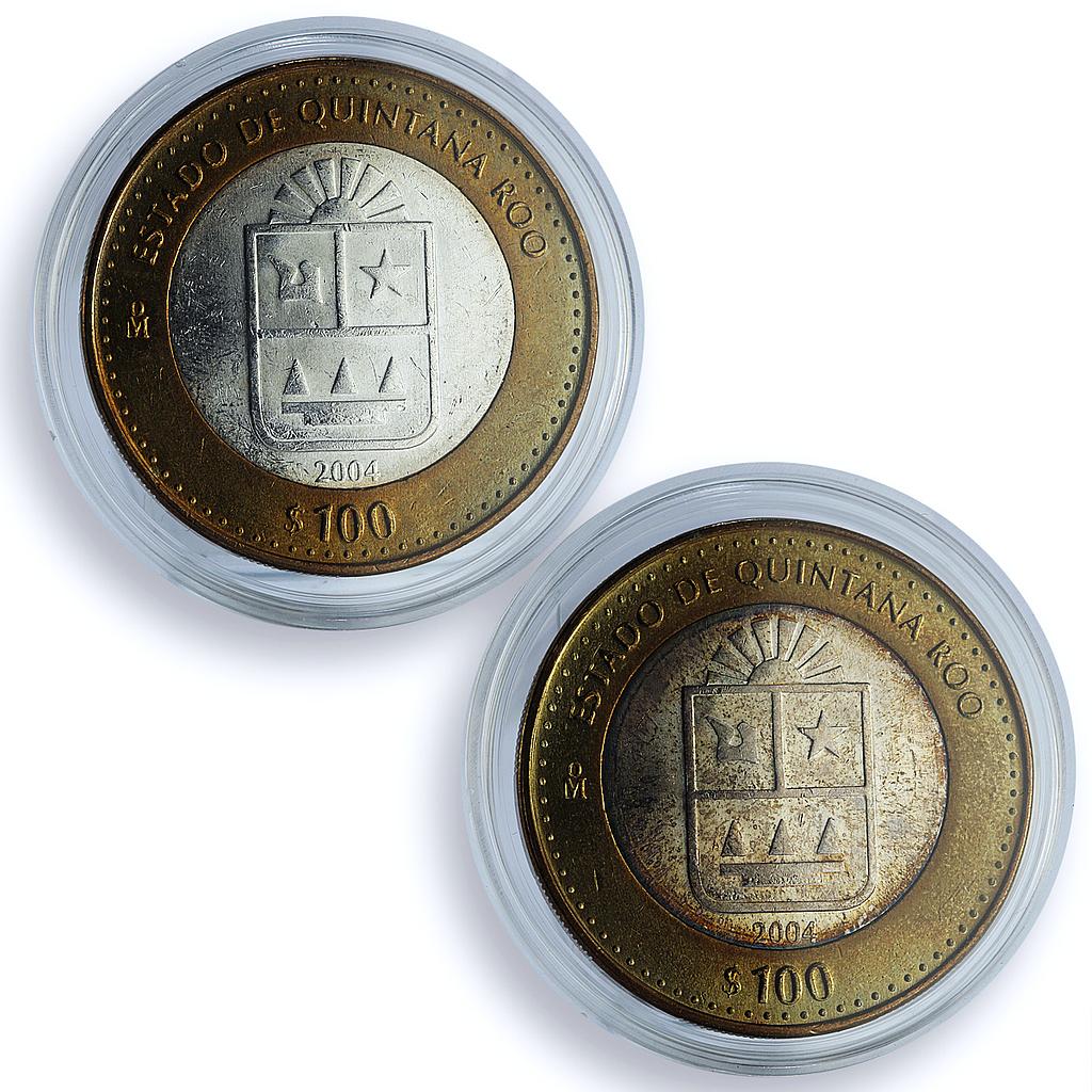 Mexico 100 pesos x 2 Set Quintana State KM-736 Federation bimetal coins 2004 Mexico 100 pesos x 2 Set Quintana State KM-736 Federation bimetal coins 2004