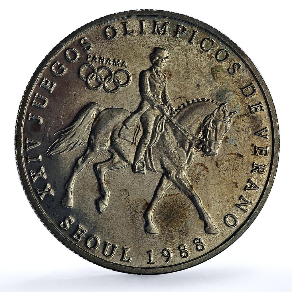 Panama 1 balboa Equestrian X#M7 Seoul Olympics Woman Horse proof CuNi coin 1988