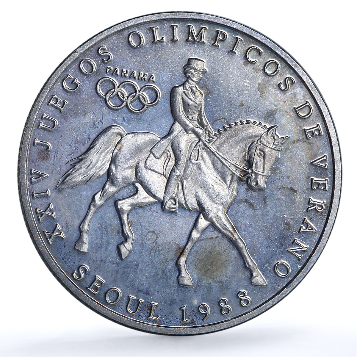 Panama 1 balboa Equestrian X#M7 Seoul Olympics Woman Horse proof CuNi coin 1988
