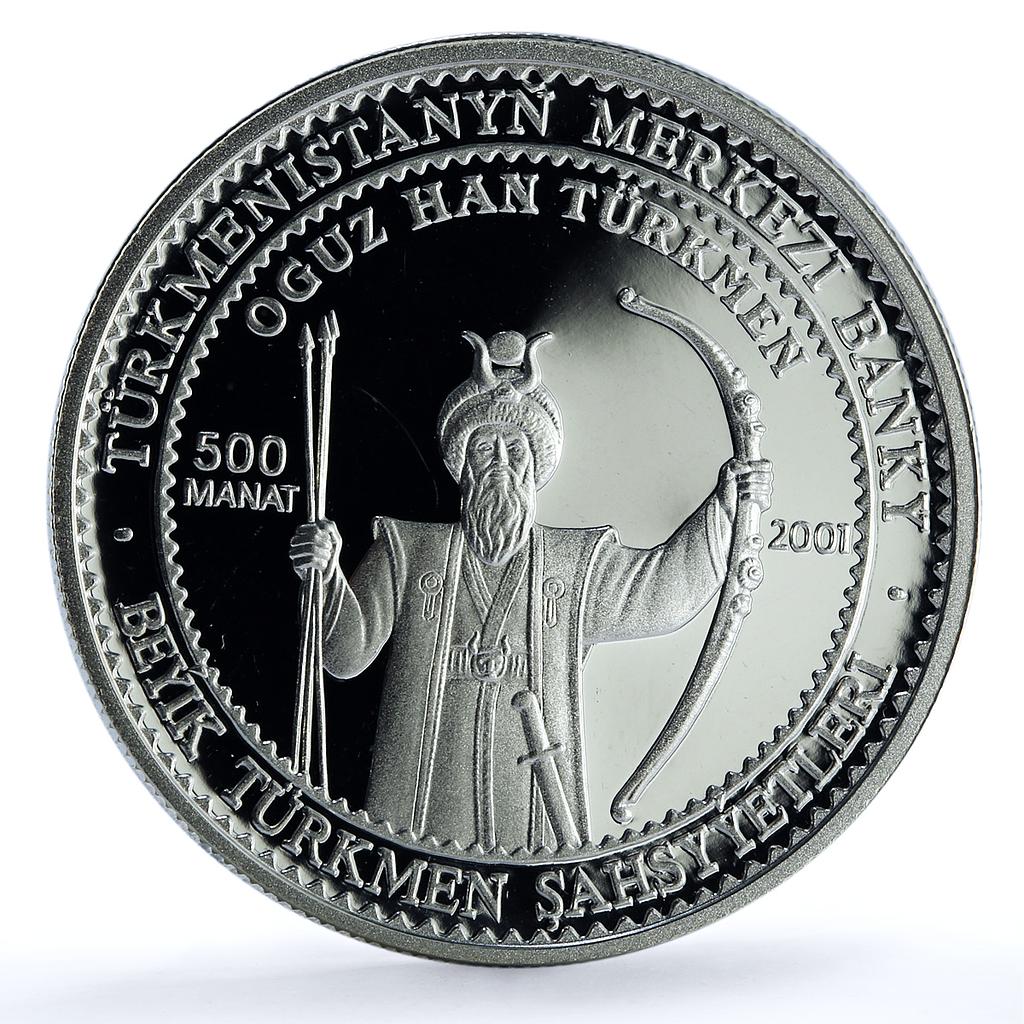 Turkmenistan 500 manat Oguz Khan KM-44 History proof silver coin 2001 Turkmenistan 500 manat Oguz Khan KM-44 History proof silver coin 2001