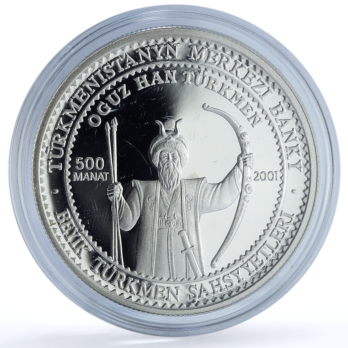 Turkmenistan 500 manat Oguz Khan KM-44 History proof silver coin 2001 Turkmenistan 500 manat Oguz Khan KM-44 History proof silver coin 2001