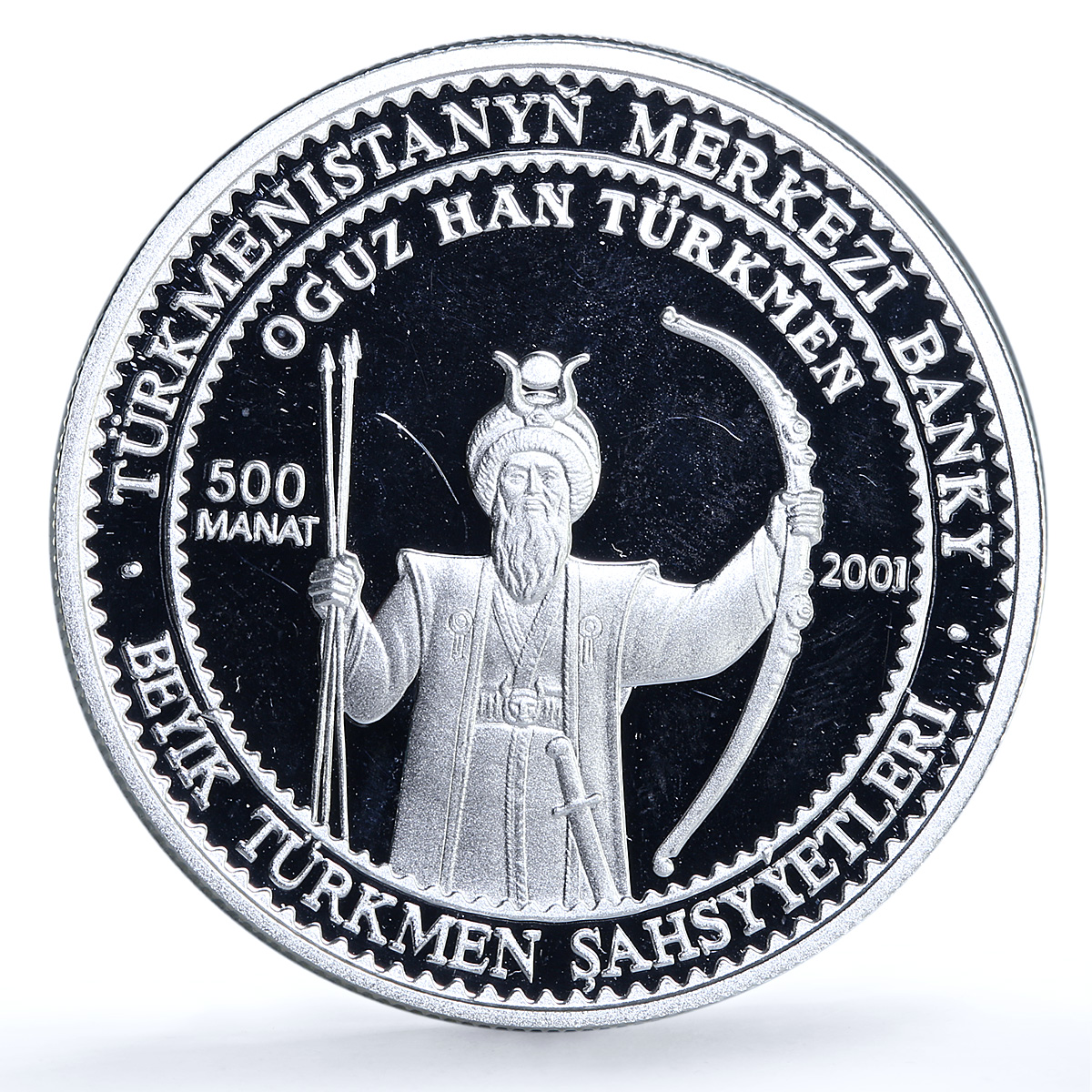 Turkmenistan 500 manat Oguz Khan KM-44 History proof silver coin 2001 Turkmenistan 500 manat Oguz Khan KM-44 History proof silver coin 2001